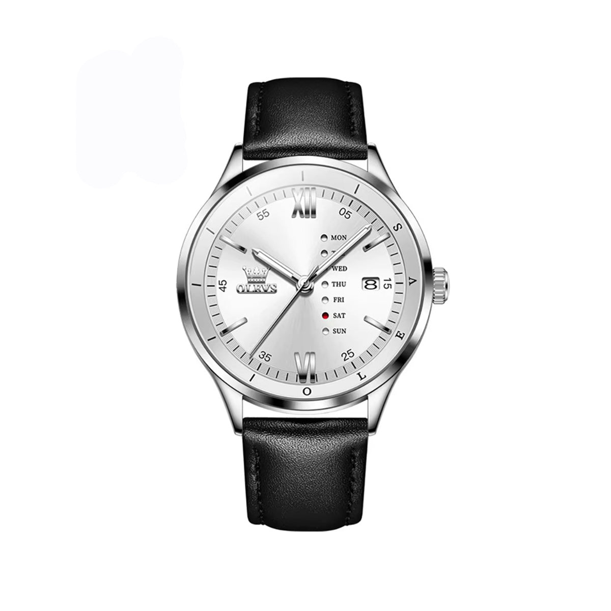 OLEVS 2931 Quartz Leather Strap Calendar Men's Watch-Silver