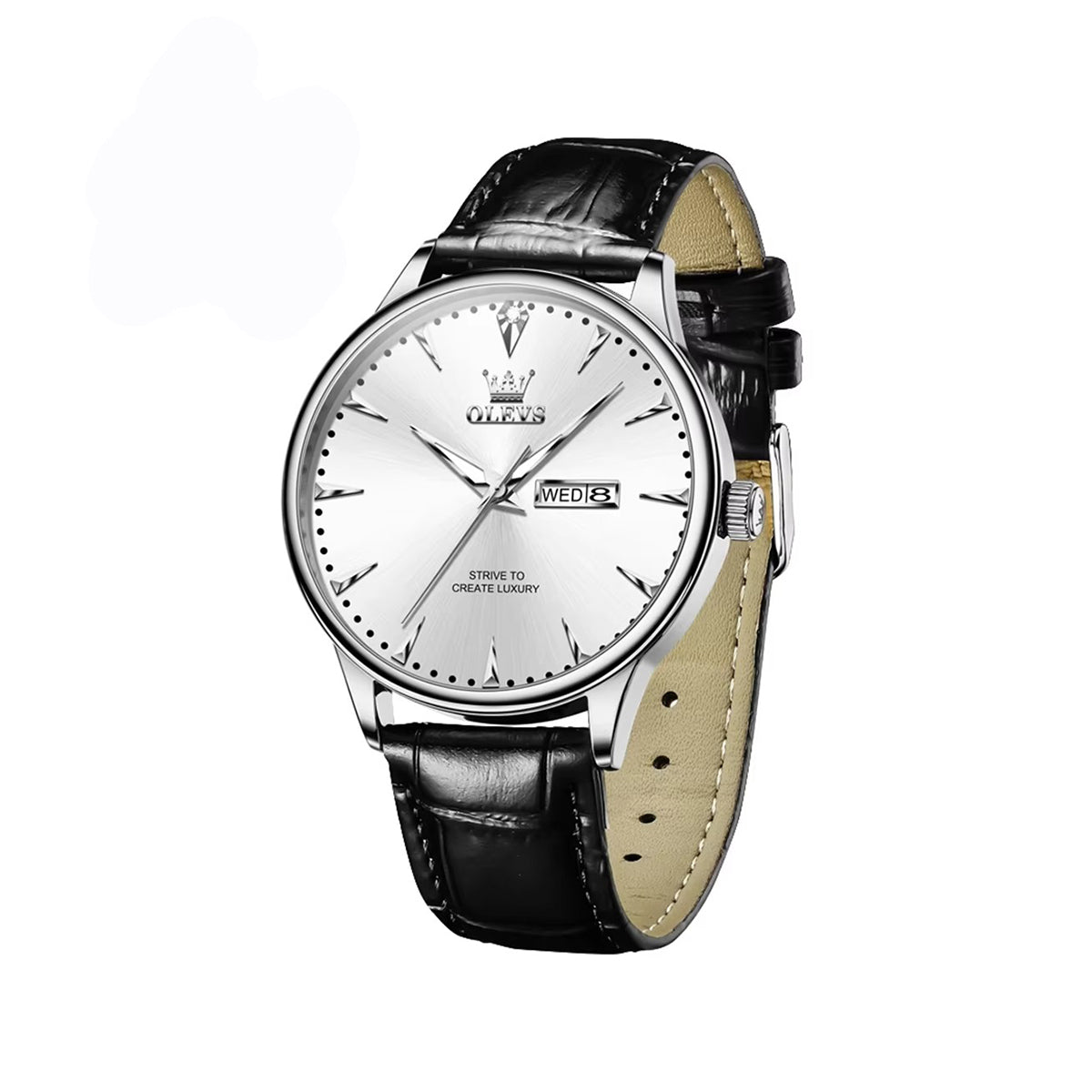 OLEVS 2933 PU Leather Analog Classical Men's Watch-Silver Black