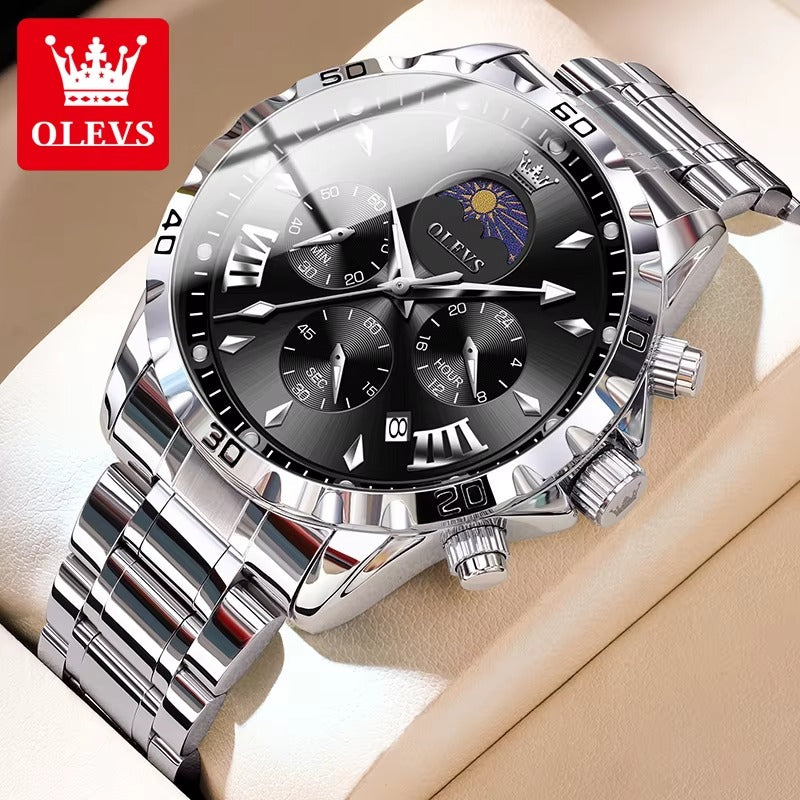 OLEVS 2949 Chronograph Stainless Steel Men's Watch-Silver Black