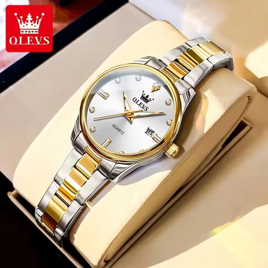 OLEVS 3621 Elegant Fashion Date Minimalist Ladies Watch-Gold White