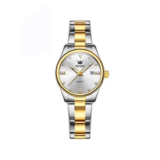 OLEVS 3621 Elegant Fashion Date Minimalist Ladies Watch-Gold White