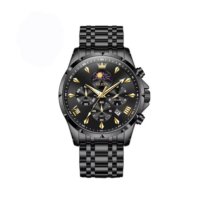 OLEVS 3653 Moon Phase Chronograph Stainless Steel Men's Watch-Black