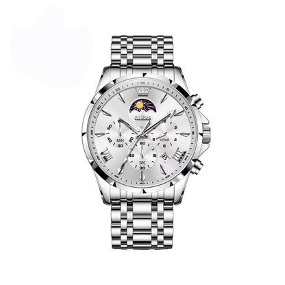 OLEVS 3653 Moon Phase Chronograph Stainless Steel Men's Watch-Silver