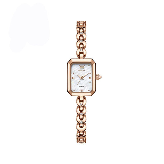 OLEVS 3665 Elegant Fashion Square Dial Ladies Watch-Rose White