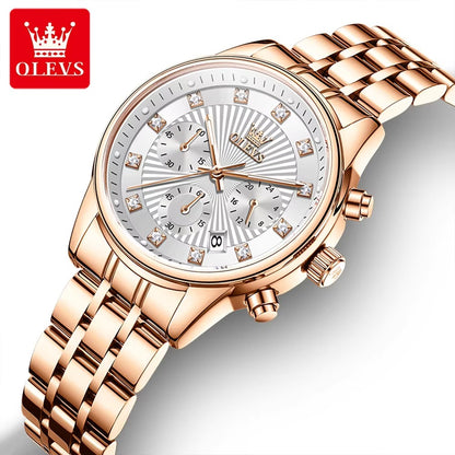 OLEVS 3669 Luxury Fashion Chronograph Ladies Watch-Rose Gold