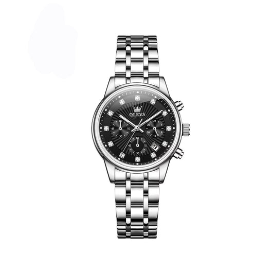 OLEVS 3669 Luxury Fashion Chronograph Ladies Watch-Silver Black