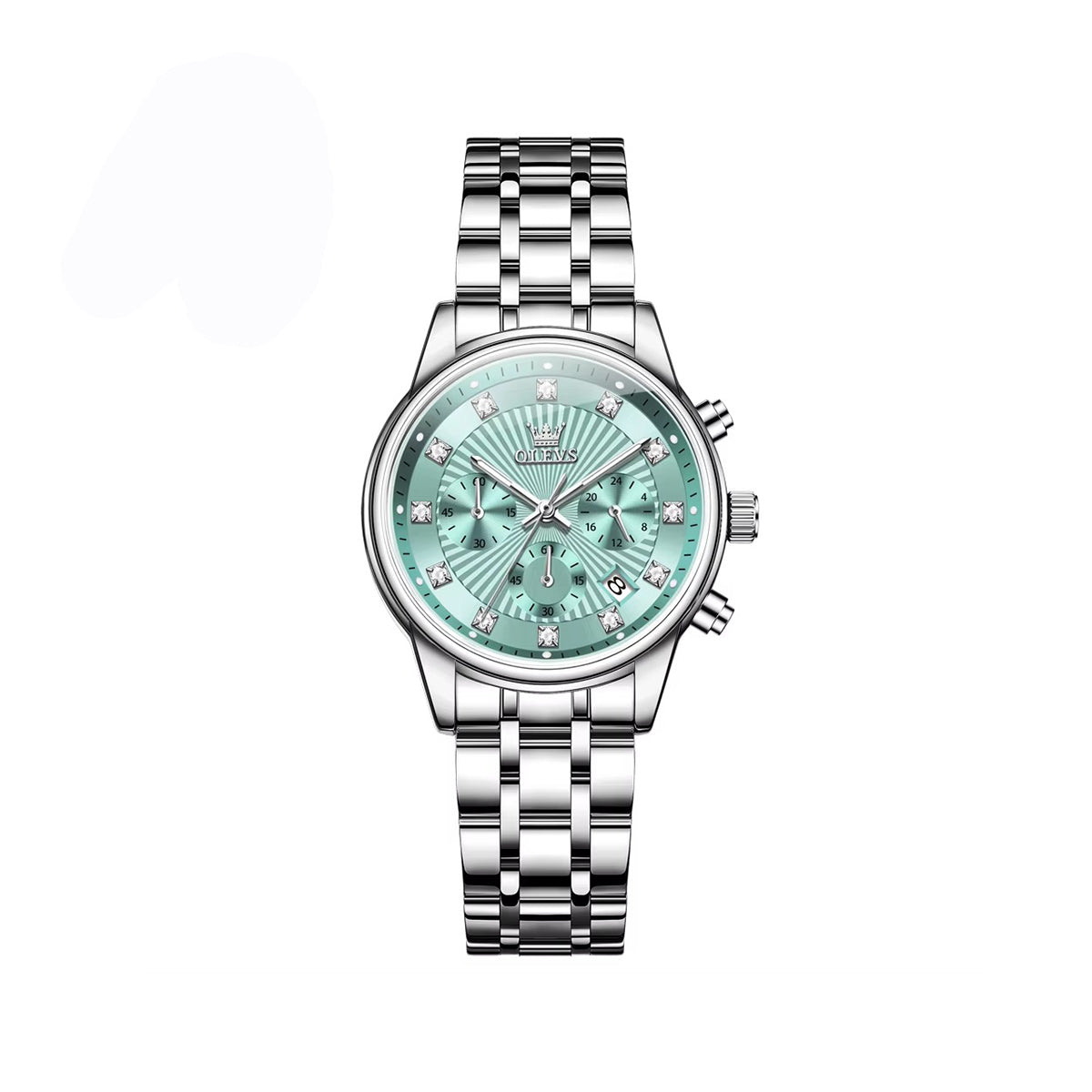 OLEVS 3669 Luxury Fashion Chronograph Ladies Watch-Silver Blue