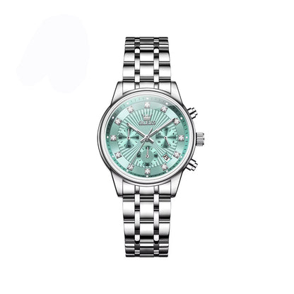 OLEVS 3669 Luxury Fashion Chronograph Ladies Watch-Silver Blue