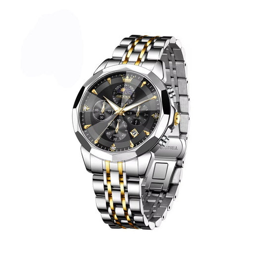 OLEVS 3673 Moon Chronograph Stainless Steel Men's Watch-Silver Black