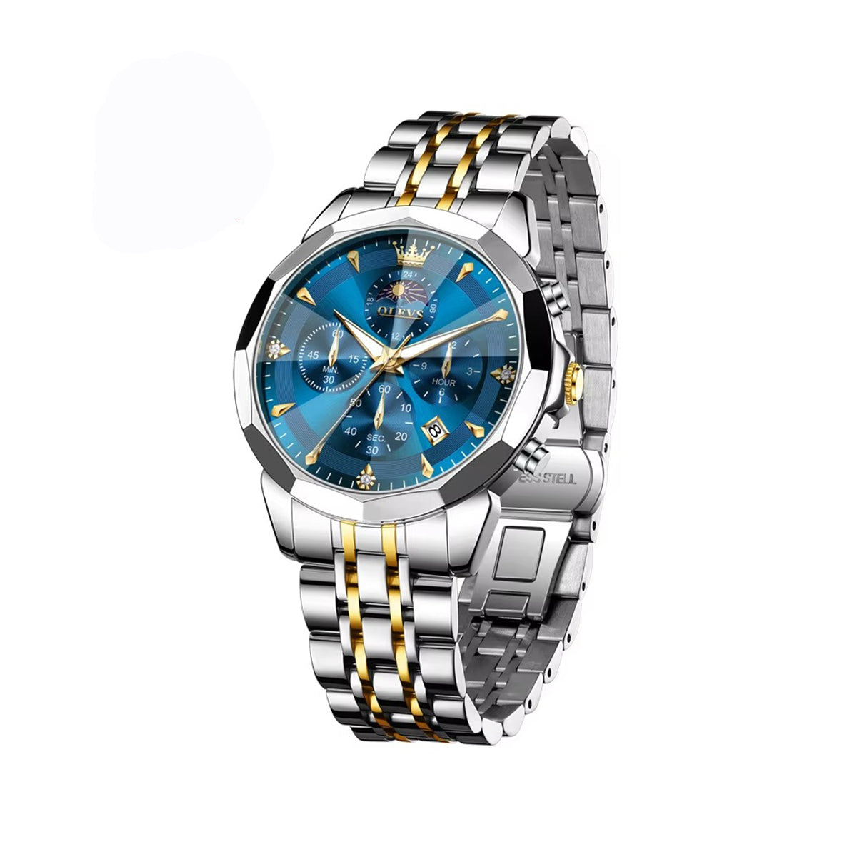 OLEVS 3673 Moon Chronograph Stainless Steel Men's Watch-Silver Blue