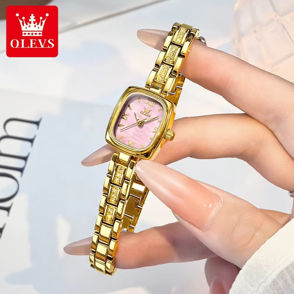 OLEVS 3695 Elegant Fancy Quartz Ladies Watch-Gold Pink