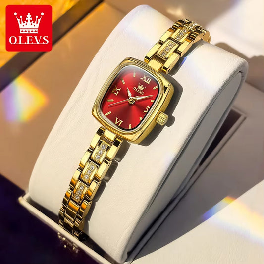 OLEVS 3695 Elegant Fancy Quartz Ladies Watch-Gold Red