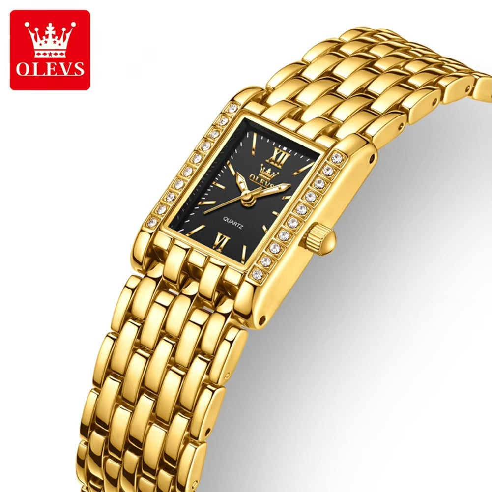 OLEVS 3700 New Elegant Quartz Ladies Watch-Gold Black