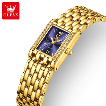 OLEVS 3700 New Elegant Quartz Ladies Watch-Gold Blue