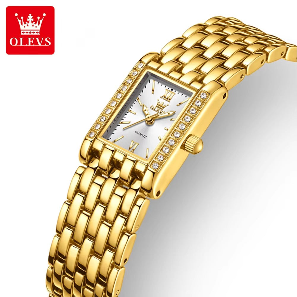 OLEVS 3700 New Elegant Quartz Ladies Watch-Gold White