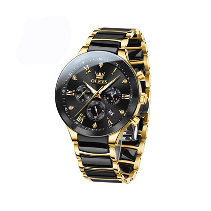 OLEVS 7004 Luxury Ceramic Chronograph Men's Watch-Gold Black