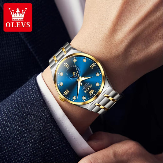 OLEVS 7069 Mechanical Business Class Men's Watch-Gold Blue