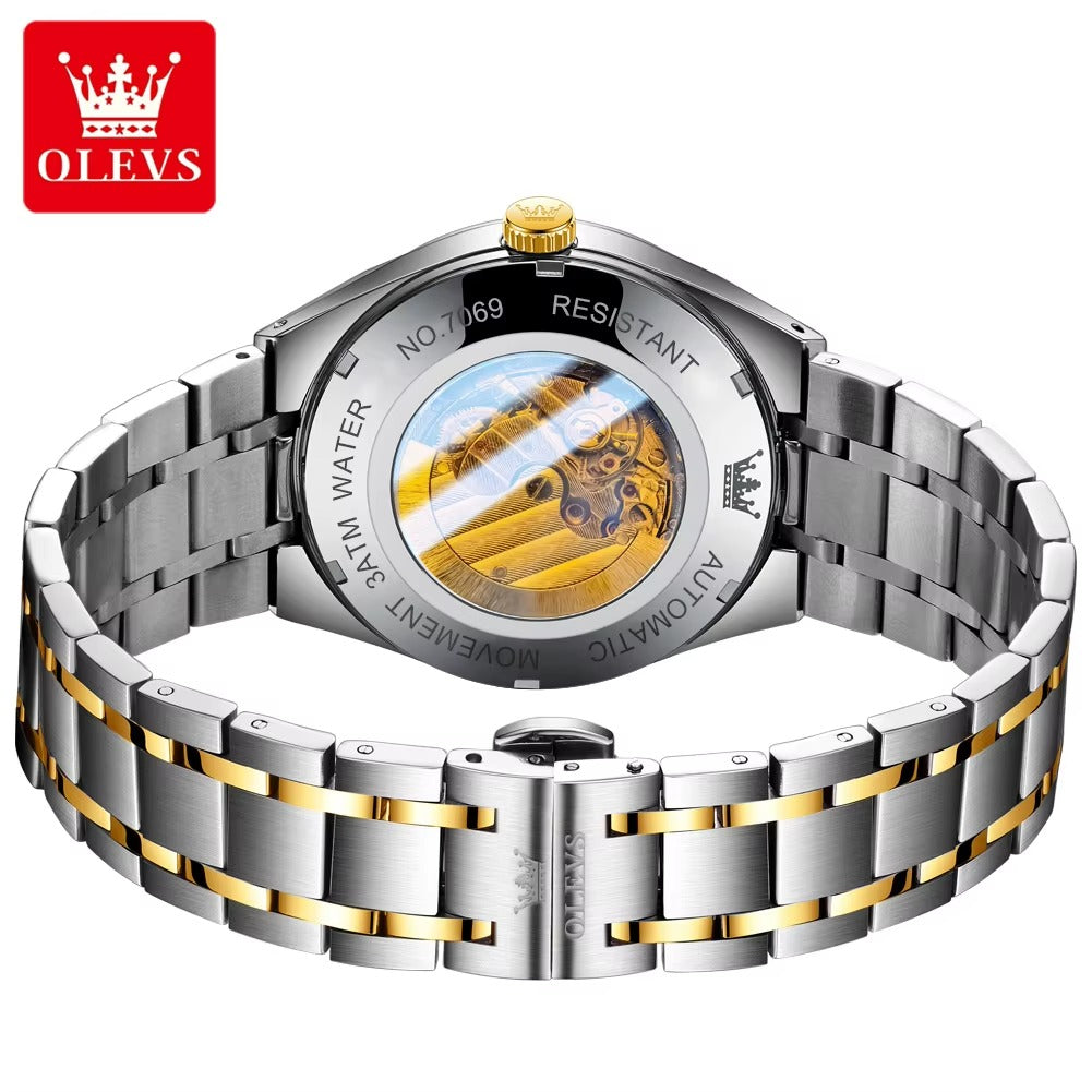 OLEVS 7069 Mechanical Business Class Men's Watch-Gold White