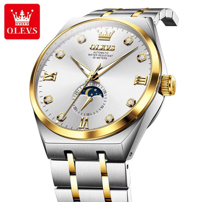 OLEVS 7069 Mechanical Business Class Men's Watch-Gold White