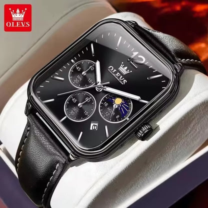 OLEVS 9914 Classic Leather Strap Men's Watch-Black