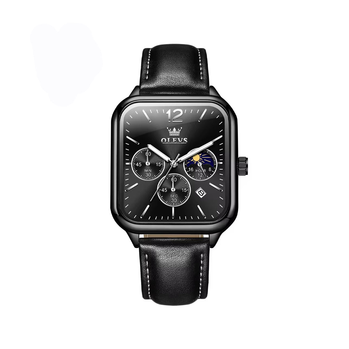 OLEVS 9914 Classic Leather Strap Men's Watch-Black