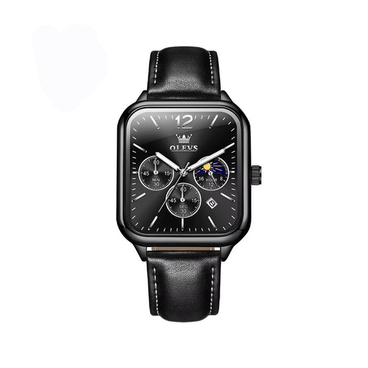 OLEVS 9914 Classic Leather Strap Men's Watch-Black