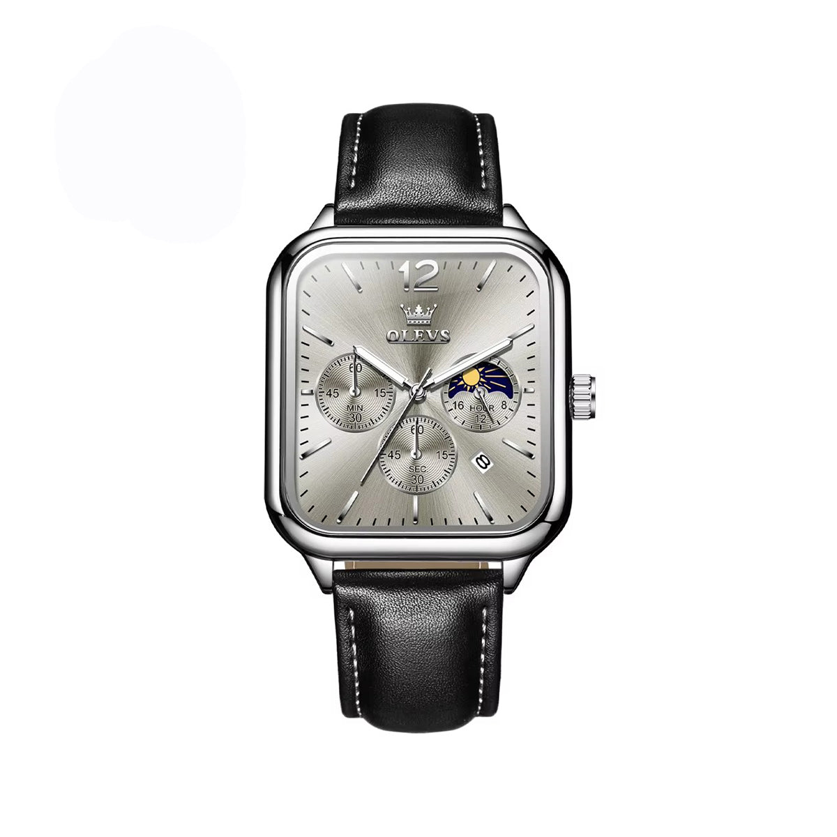 OLEVS 9914 Classic Leather Strap Men's Watch-Silver Gray