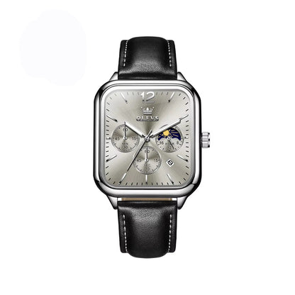 OLEVS 9914 Classic Leather Strap Men's Watch-Silver Gray