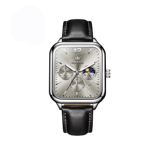 OLEVS 9914 Classic Leather Strap Men's Watch-Silver Gray