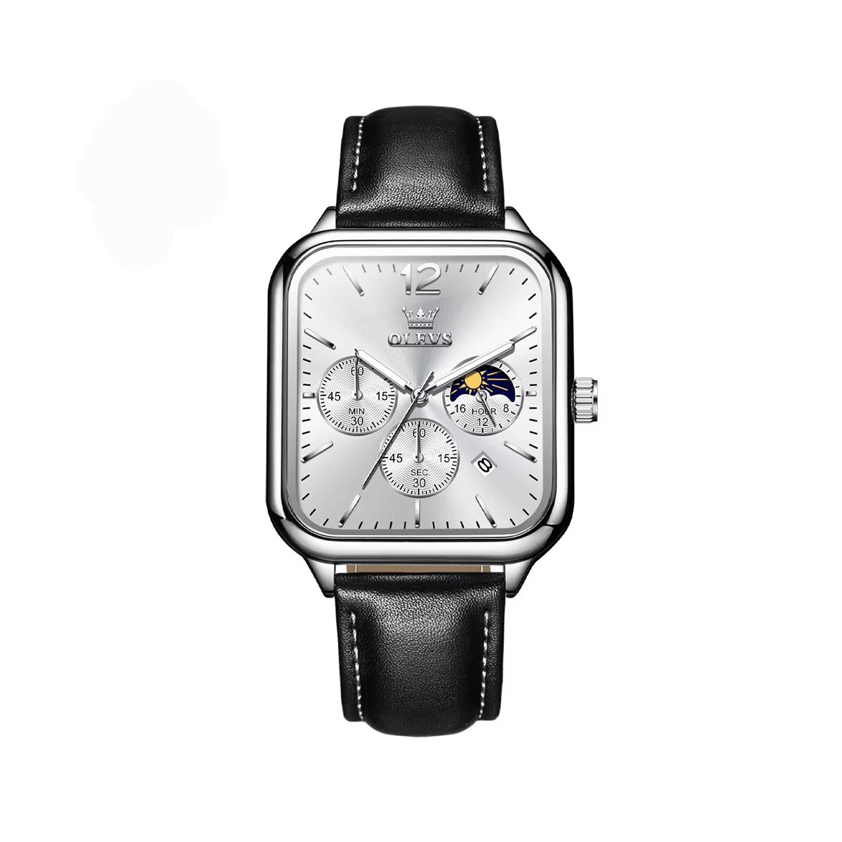 OLEVS 9914 Classic Leather Strap Men's Watch-Silver