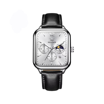 OLEVS 9914 Classic Leather Strap Men's Watch-Silver