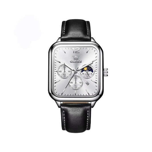 OLEVS 9914 Classic Leather Strap Men's Watch-Silver