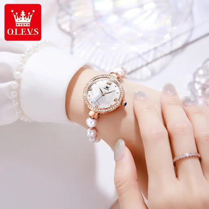 OLEVS 9968 Pearl Bracelet Luxury Ladies Watch-White