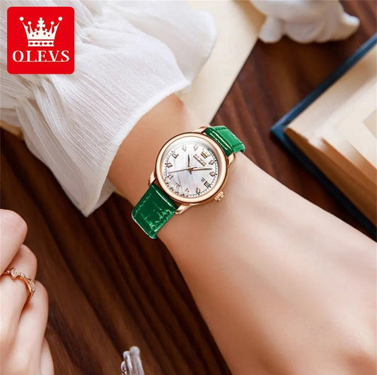 OLEVS 9981 Casual Leather Belt Ladies Watch-Green