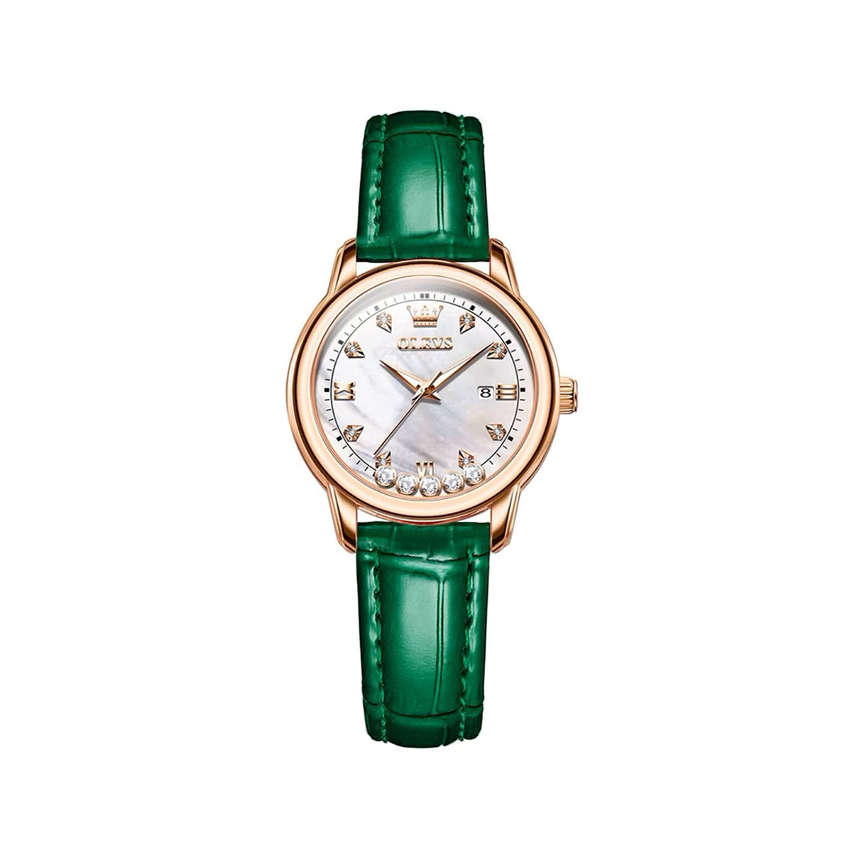 OLEVS 9981 Casual Leather Belt Ladies Watch-Green