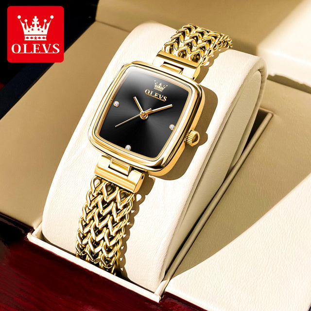 Olevs 9948 Luxury elegant stainless steel fashion Women’s quartz watch- Gold Black
