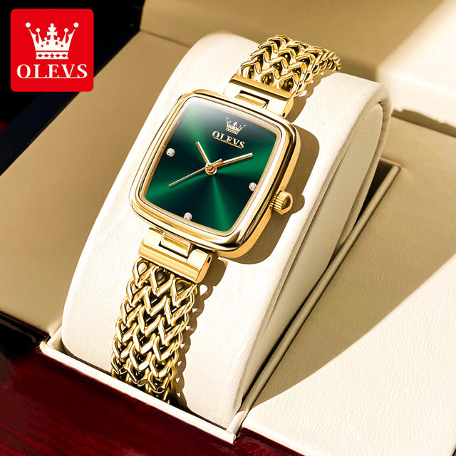 Olevs 9948 Luxury elegant stainless steel fashion Women’s quartz watch- Gold Green