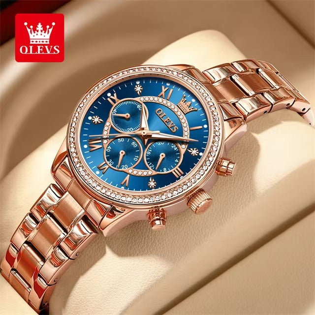 OLEVS TY715 Luxury Diamond Chronograph Ladies Watch-Rose Blue