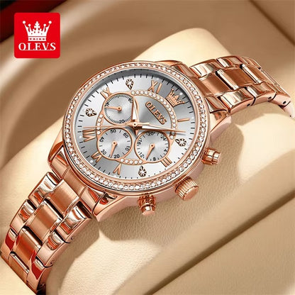OLEVS TY715 Luxury Diamond Chronograph Ladies Watch-Rose Gold