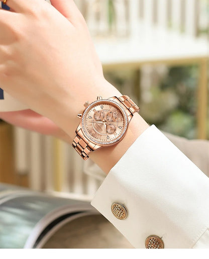 OLEVS TY715 Luxury Diamond Chronograph Ladies Watch-Rose Gold