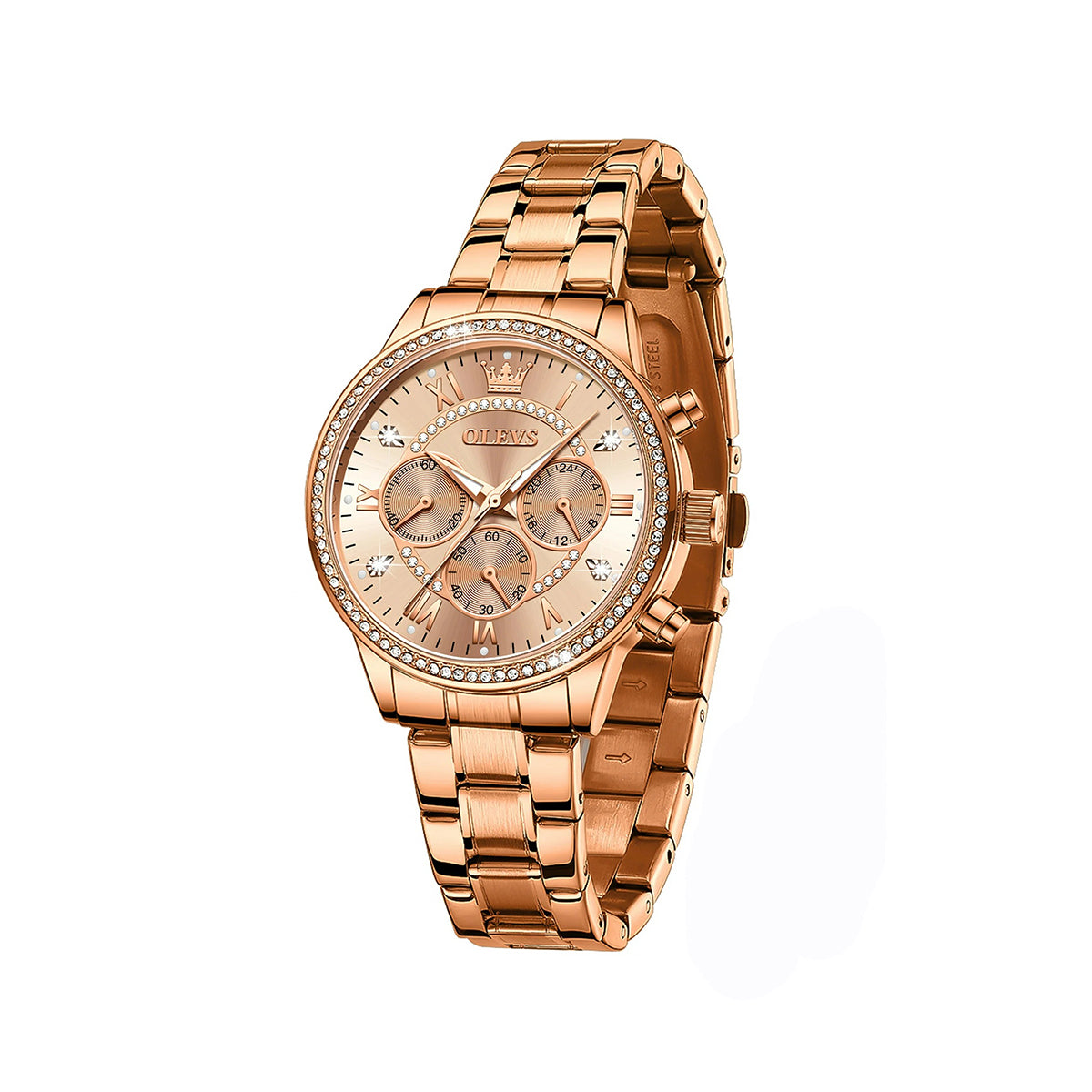OLEVS TY715 Luxury Diamond Chronograph Ladies Watch-Rose Gold