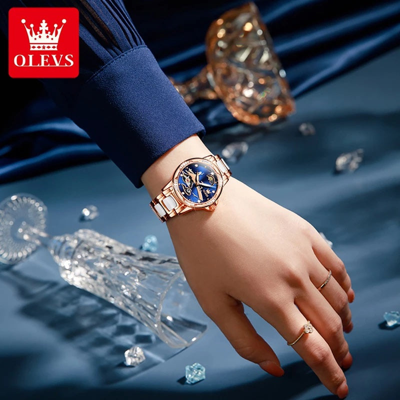OLEVS 6639 Automatic Self Winding Ceramic watch for women- Blue
