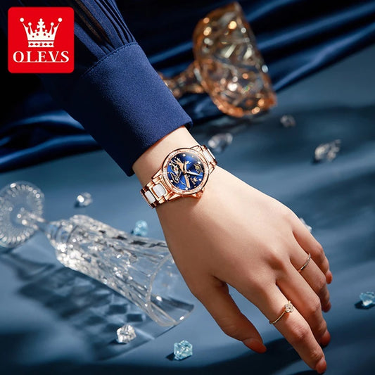 OLEVS 6639 Automatic Self Winding Ceramic watch for women- Blue