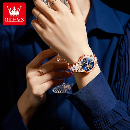 OLEVS 6639 Automatic Self Winding Ceramic watch for women- Blue