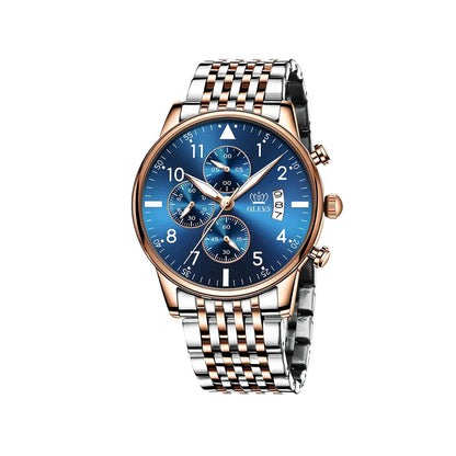 OLEVS 2869 Luxury Chronograph Stainless Steel Business Series Men’s Wristwatch- Silver Blue