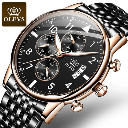 OLEVS 2869 Luxury Chronograph Stainless Steel Business Series Men’s Wristwatch- Black
