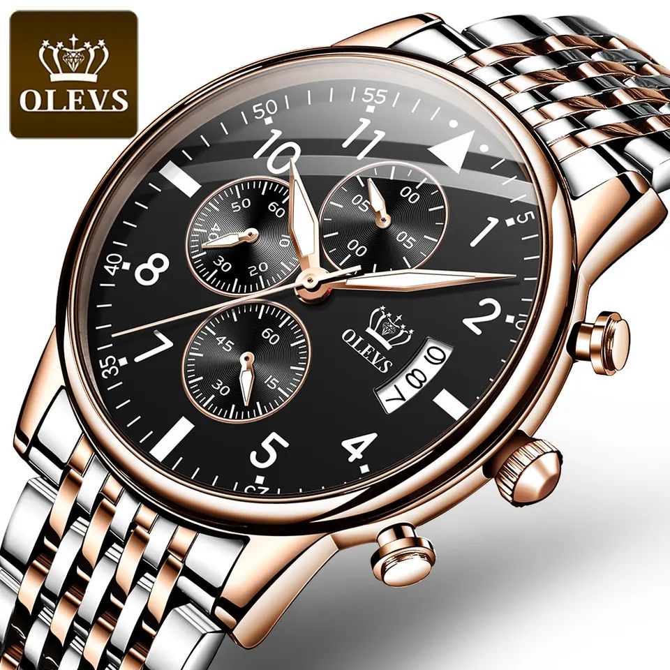 OLEVS 2869 Luxury Chronograph Stainless Steel Business Series Men’s Wristwatch- Silver Black
