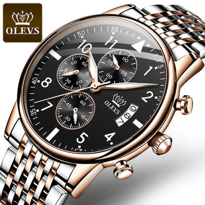 OLEVS 2869 Luxury Chronograph Stainless Steel Business Series Men’s Wristwatch- Silver Black