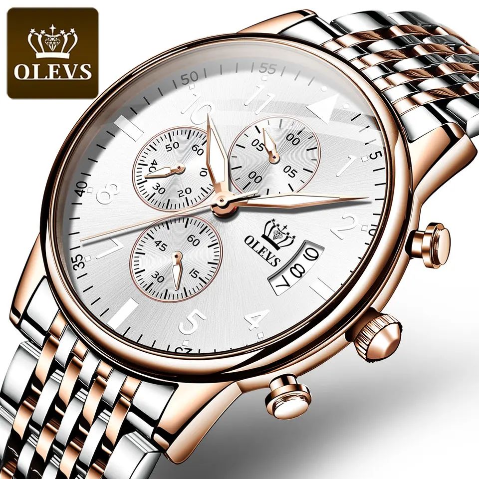 OLEVS 2869 Luxury Chronograph Stainless Steel Business Series Men’s Wristwatch- Silver