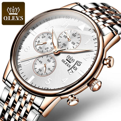 OLEVS 2869 Luxury Chronograph Stainless Steel Business Series Men’s Wristwatch- Silver